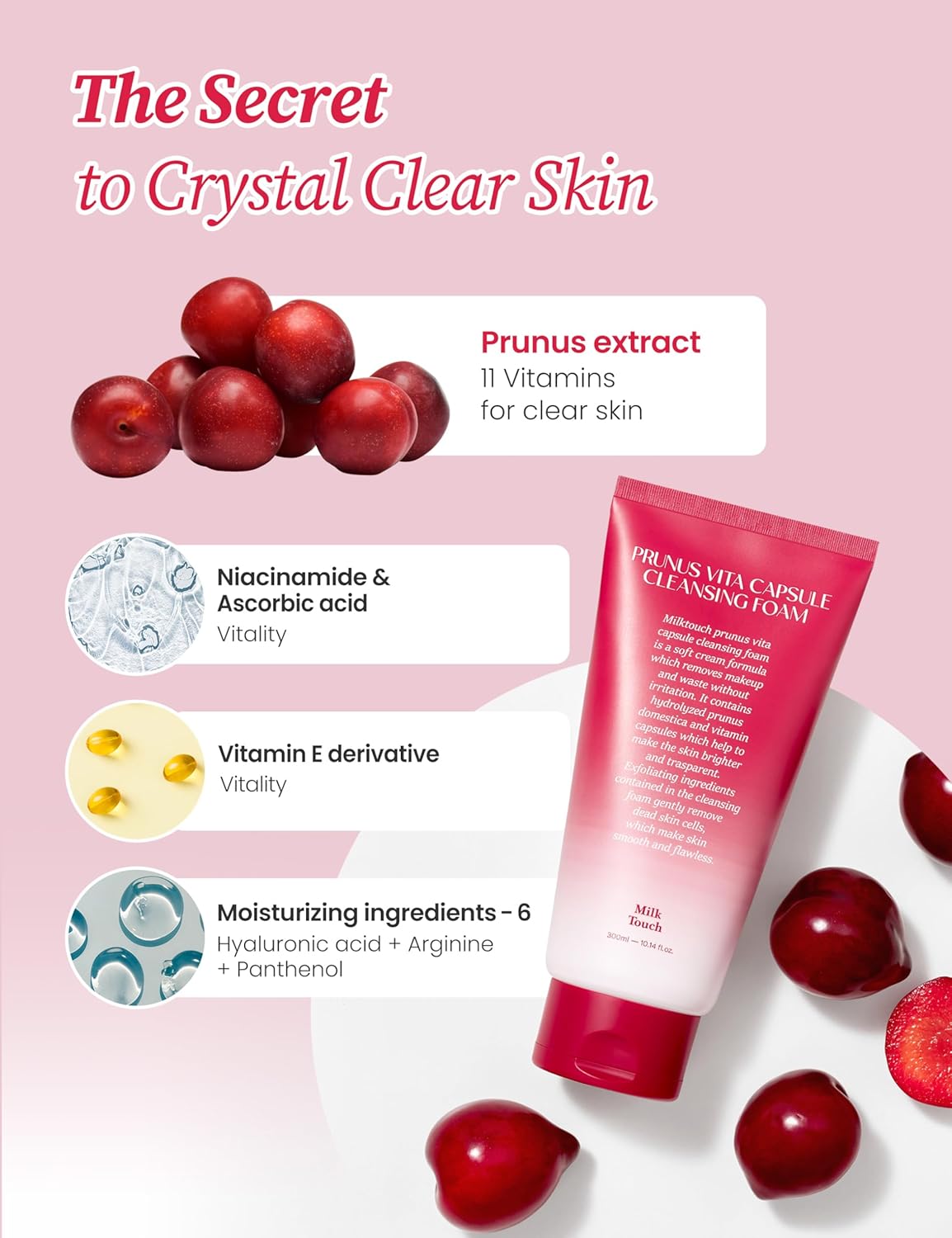 MILK TOUCH Prunus Vita Capsule Cleansing Foam 300mL
