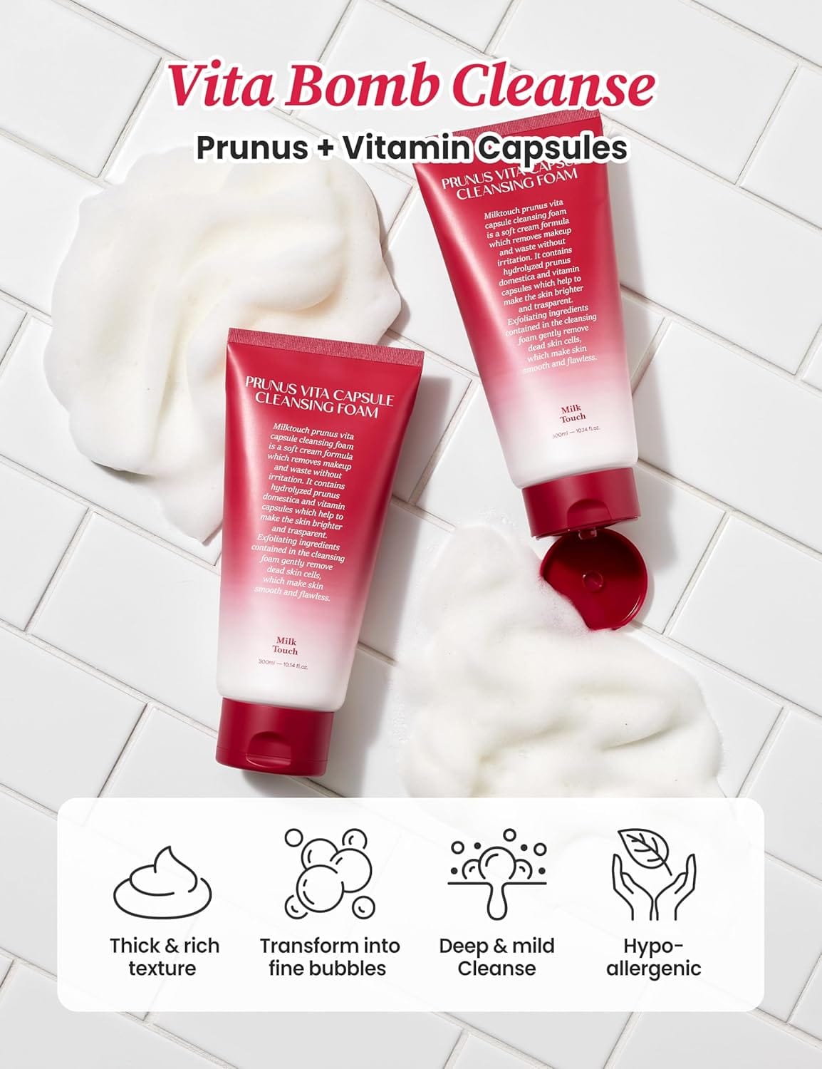 MILK TOUCH Prunus Vita Capsule Cleansing Foam 300mL