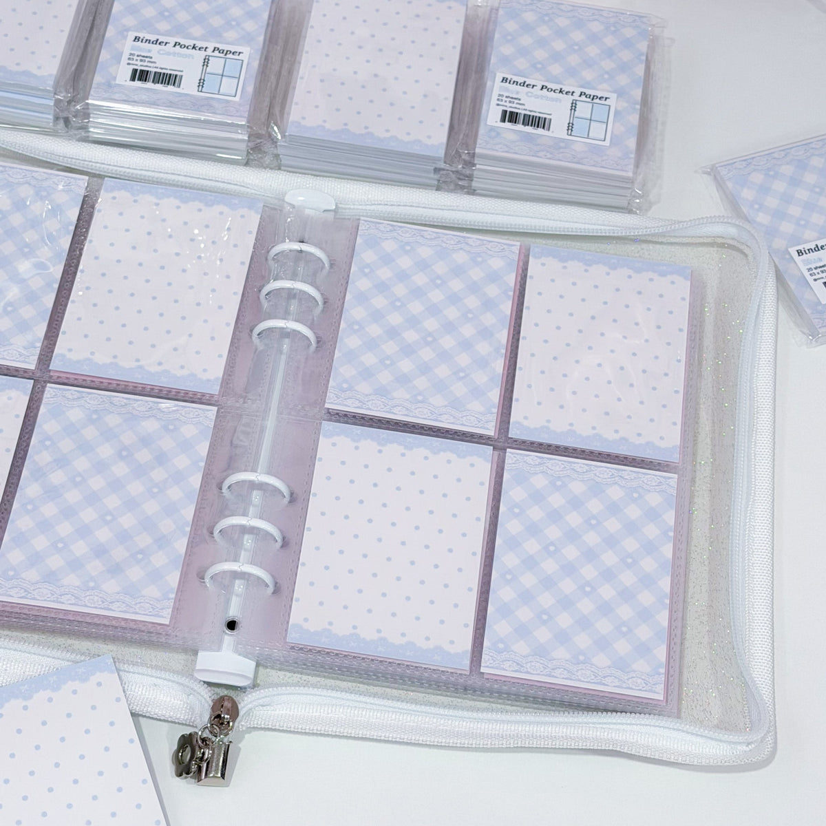 MINS STUDIOS Blue Cotton Binder Pocket Paper