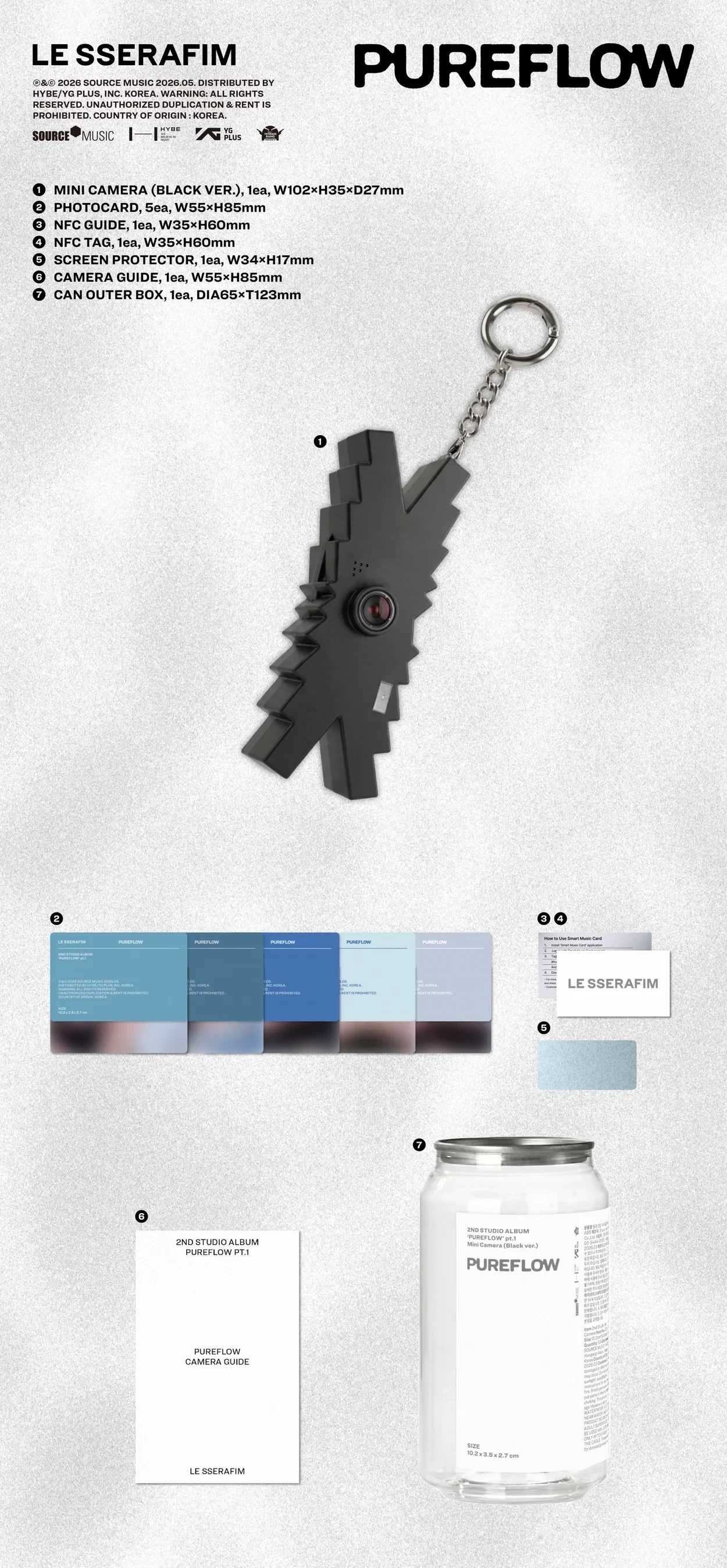 LE SSERAFIM 2ND STUDIO ALBUM - PUREFLOW PT.1 (MINI CAMERA VER.)