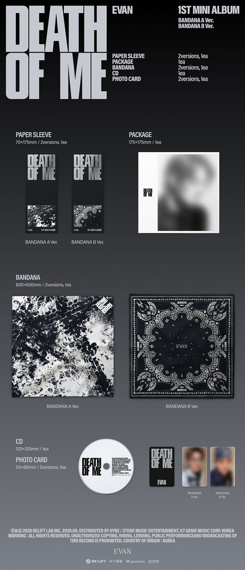 EVAN - 1st Mini Album [DEATH OF ME] (BANDANA Ver.)